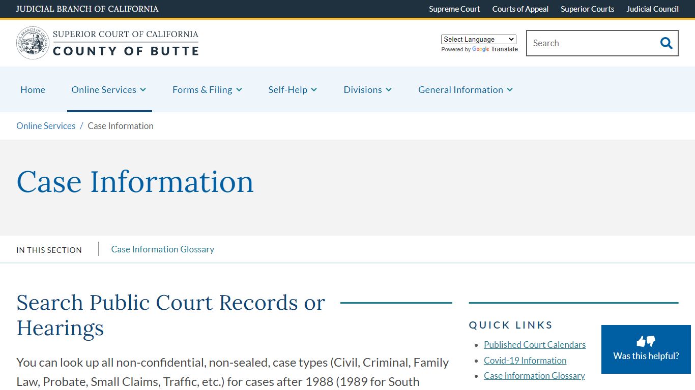 Case Information | Superior Court of California | County of Butte